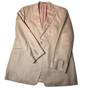 Lauren Ralph Lauren Mens Blazer SZ 44R Wool Silk Tan Plaid Suit Jacket 2 Buttons